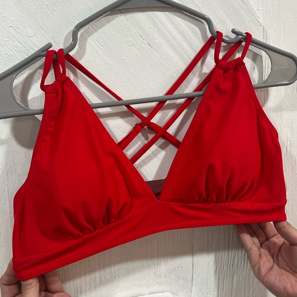 Red Criss-Cross Bikini Top SIZE L